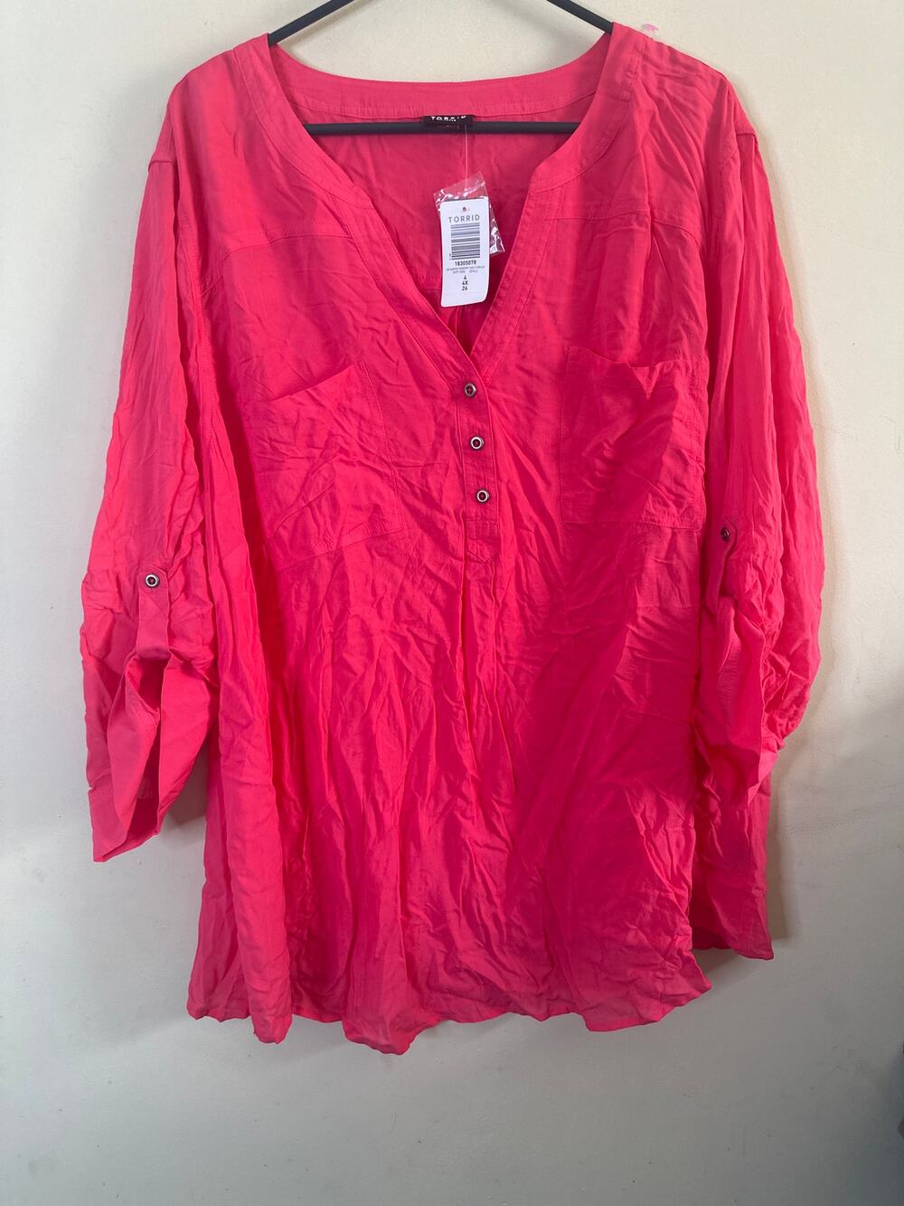 Torrid hot pink linen blend popover shirt 4X D